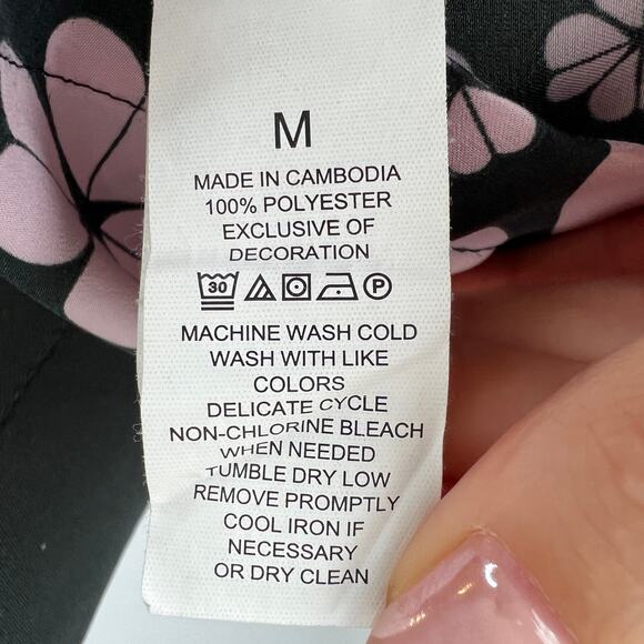 KATE SPADE Black Pink Top Clover Hearts Print Collared PJ Button-Up Medium M - Picture 11 of 11